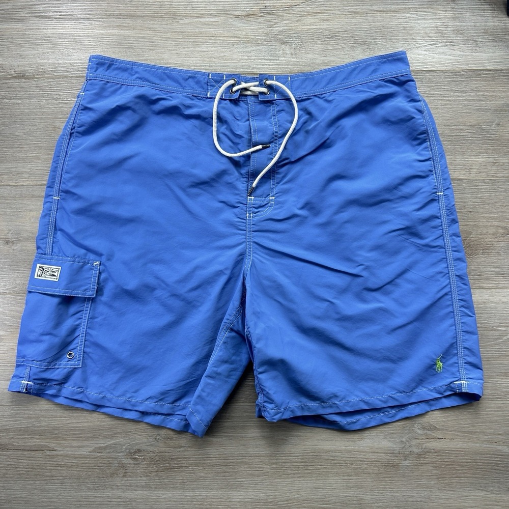 Polo Ralph Lauren Swim Trunks Shorts Mens 2XB Blue Solid Lined Cargo Pocket